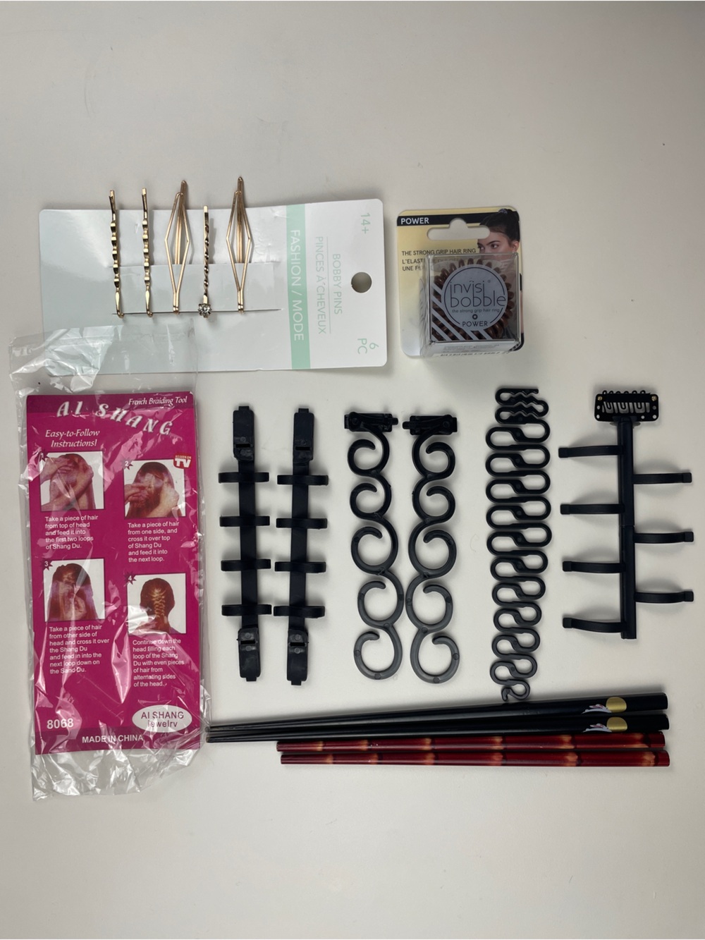 12 pc hair braid space buns accessories kit black red brown gold